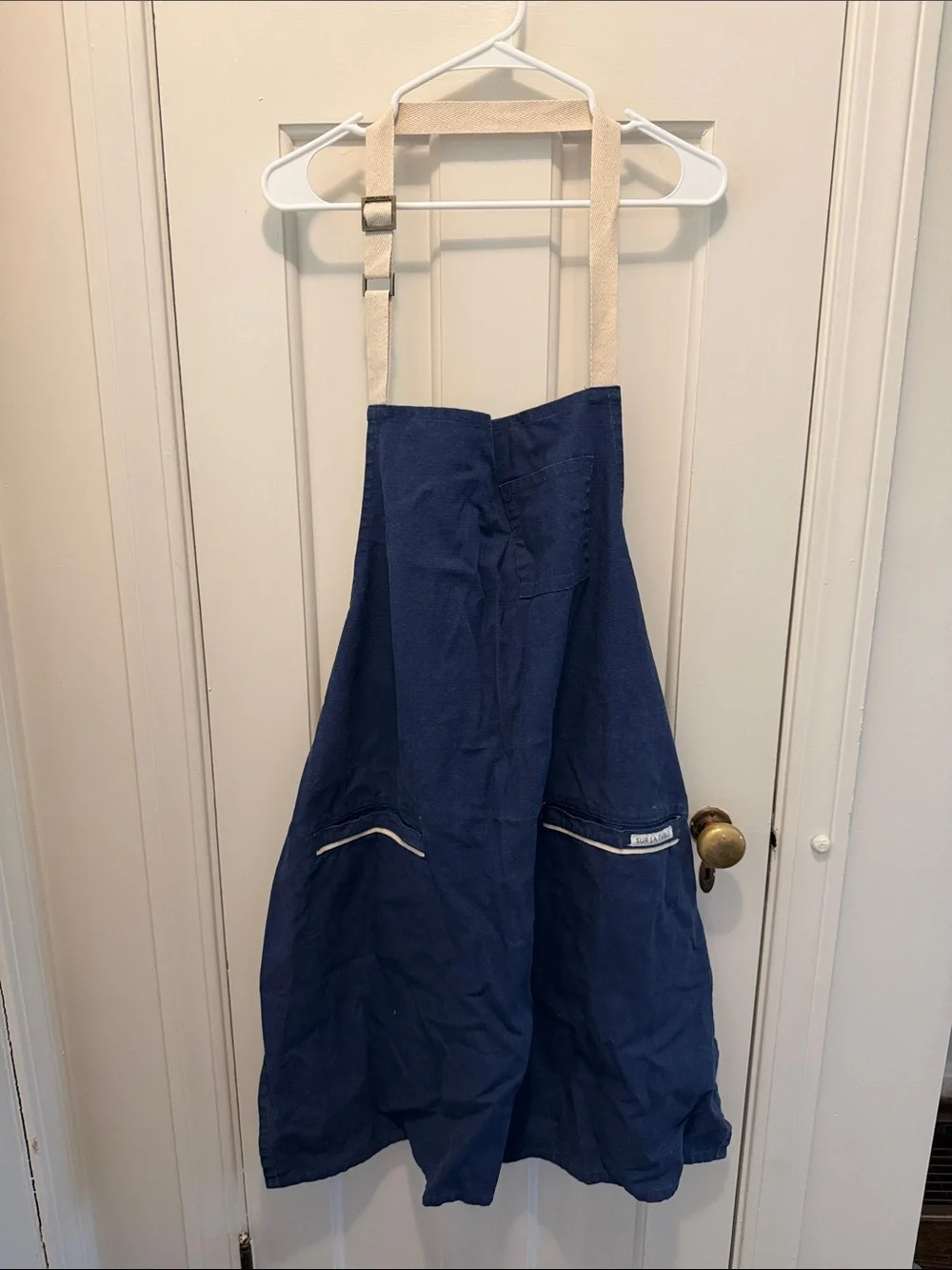 NWT Sur la Table Navy Blue Women's Utility Apron with Cream Straps
